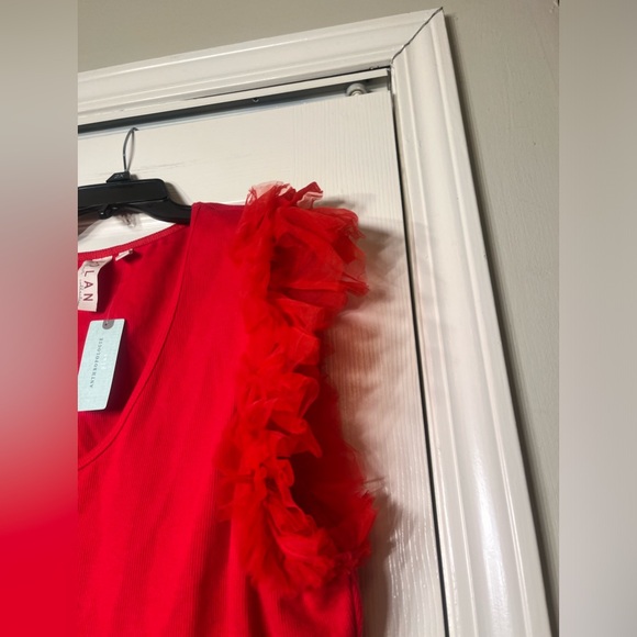 Anthropologie Dolan Left Coast DOLAN Tulle Sleeve Tank Top Red - Picture 5 of 8